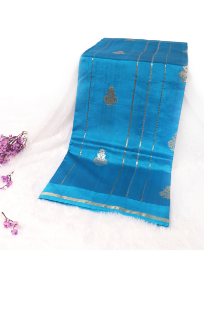 Pure Mulberry Silk Light Blue mashru weave kadhuan boota gold zari saree