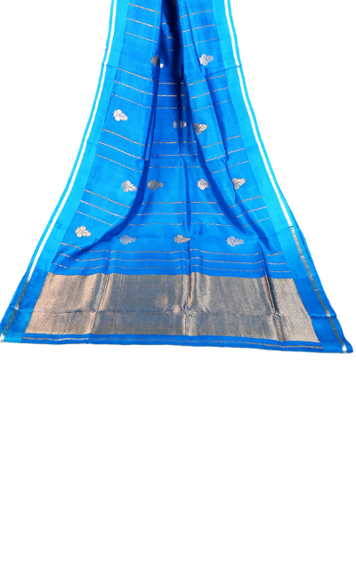 Pure Mulberry Silk Light Blue mashru weave kadhuan boota gold zari saree - Image 2