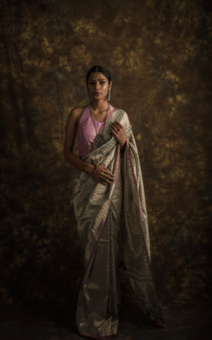 Light Blue Pink Meena Jaal Katan Silk Handloom Banarasi Saree