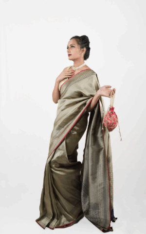 Navy blue & Dull Gold Pure Katan Silk Saree