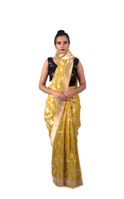 Yellow Pure Katan Silk handloom Banarasi Saree - Image 3