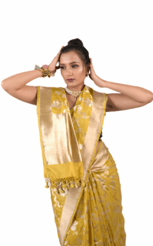 Yellow Pure Katan Silk handloom Banarasi Saree