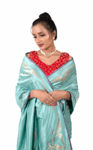 Light blue Kadhua border Pure Katan Silk Banarasi Saree