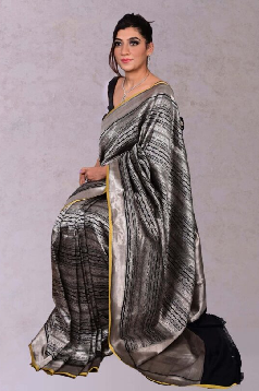 Black & Silver Tone pure katan Silk Saree