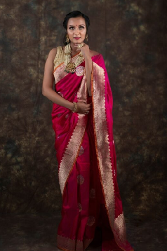 Dark Pink Yellow Dual Tone Pure Katan Silk Banarasi Saree