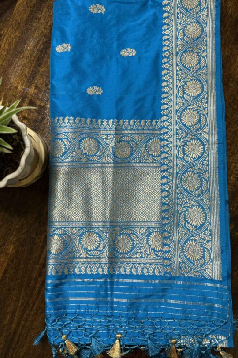Light Blue Pure katan Silk Banarasi Handloom Dupatta