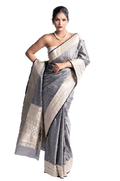 Pure Katan Silk Contemporary Grey Colour Banarasi Saree