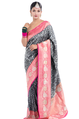 Pure Katan Silk Dark Green & Pink Colour Shikargah Banarasi Saree