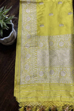 Yellow Katan Silk Kadhua Booti Dupatta