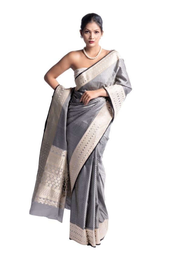 Pure Katan Silk Contemporary Grey Colour Banarasi Saree