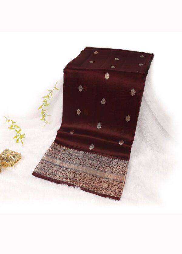 Pure Kora Silk Chocolate Brown Colour kadhua boota gold zari saree