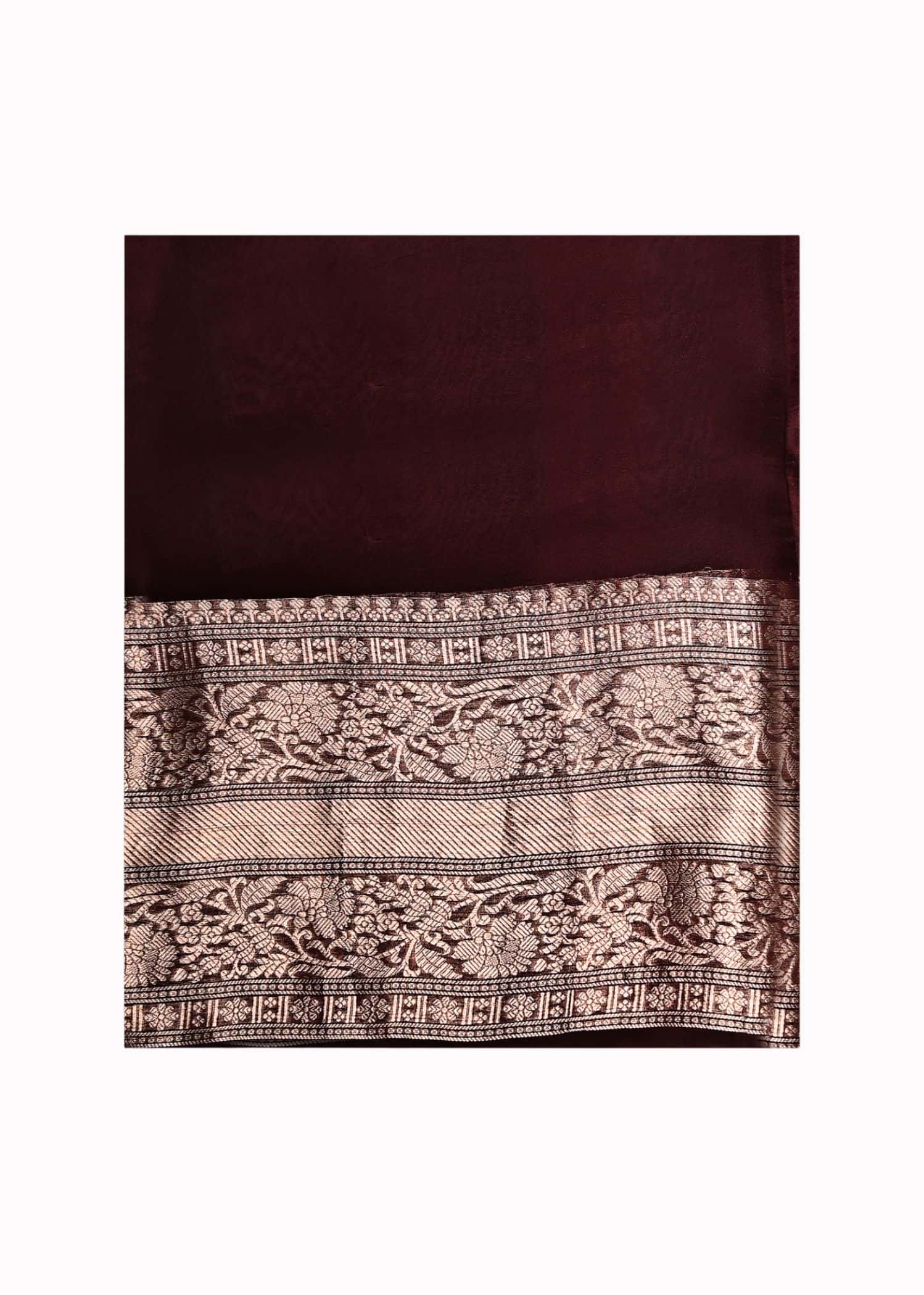 Pure Kora Silk Chocolate Brown Colour kadhua boota gold zari saree - Image 4