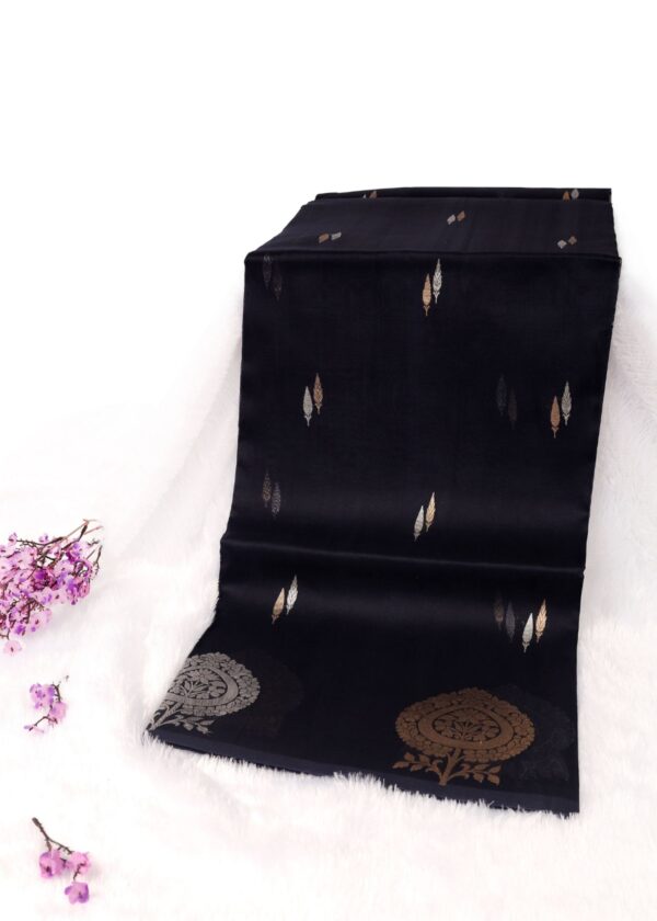Pure Kora Silk Navy Blue Kadhuan Boota Gold And Silver Zari Saree