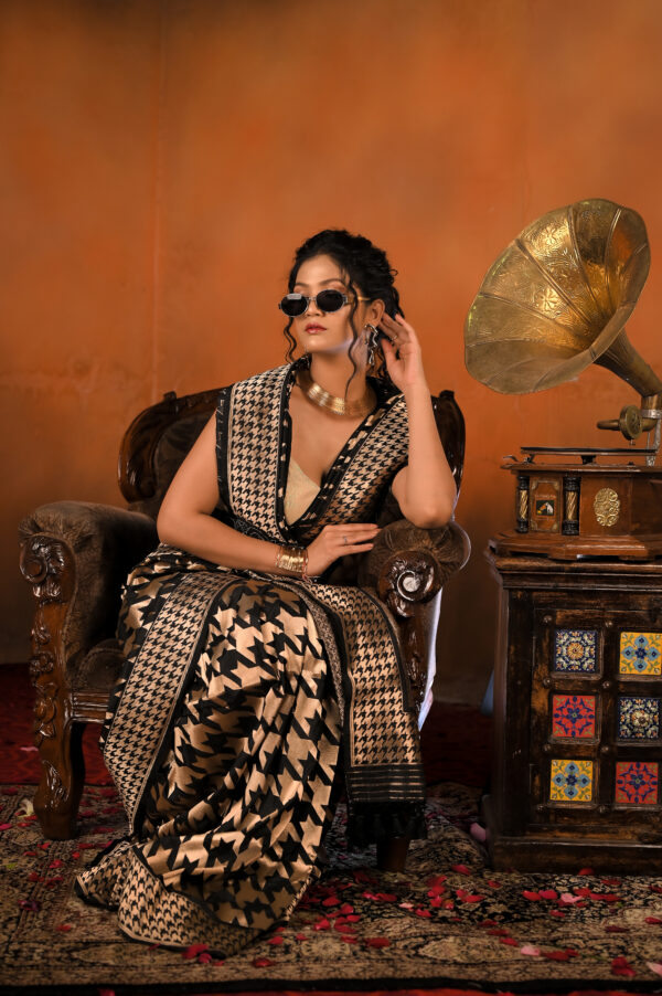 Pure Katan Silk Black & Gold Category- Katan Silk