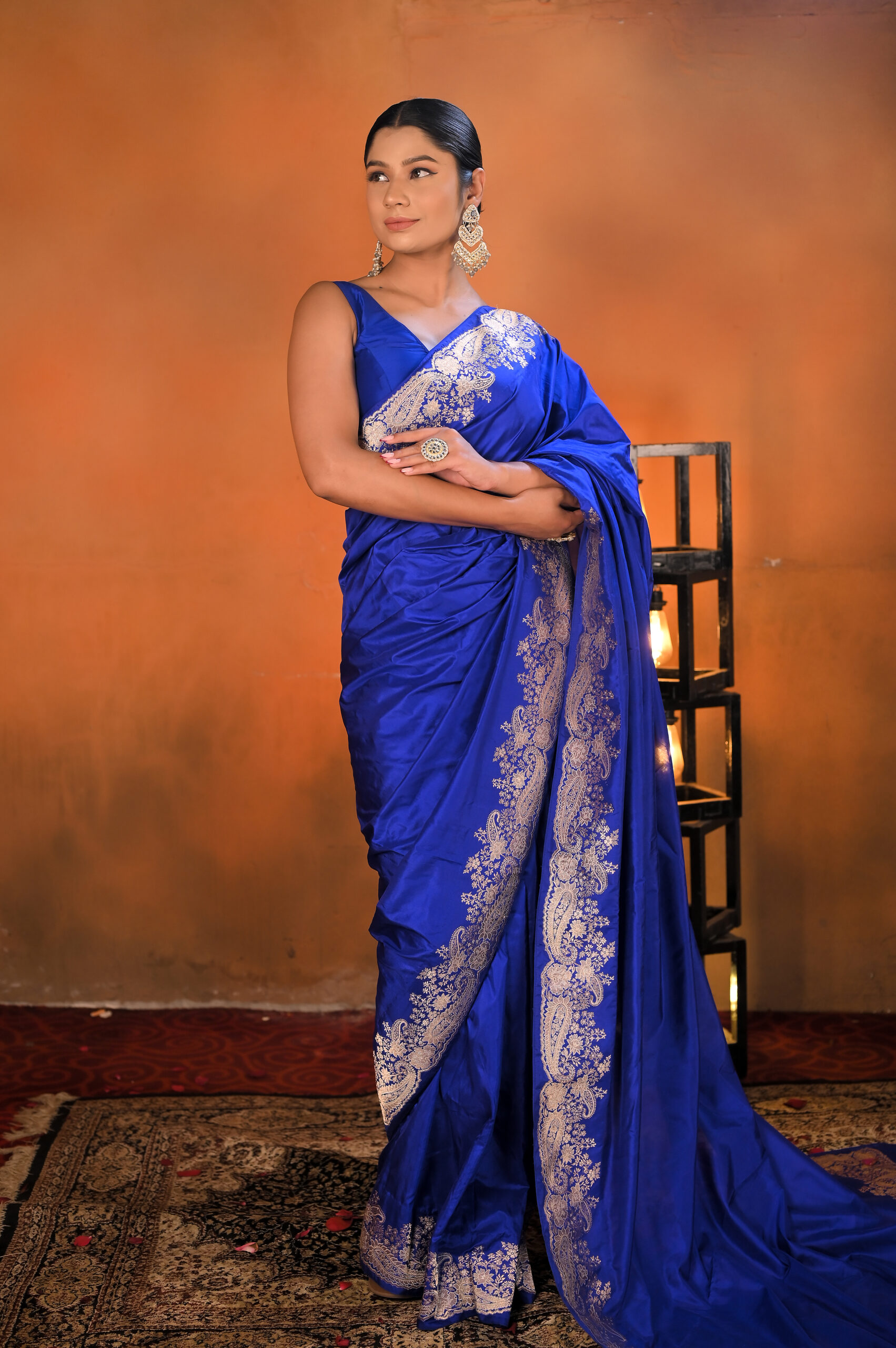 Royal Blue Pure Katan Silk Saree with Alfi Zari Border & Pallu. Category- Katan Silk