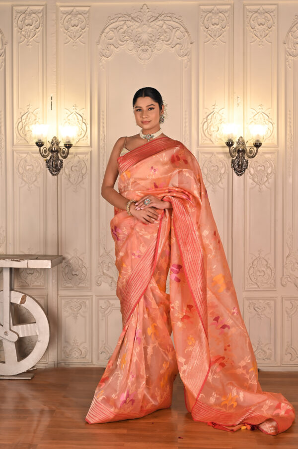 Pure Kora Silk Masterpiece with Tilfi Buta & Contemporary Border, Catagory- Kora Silk