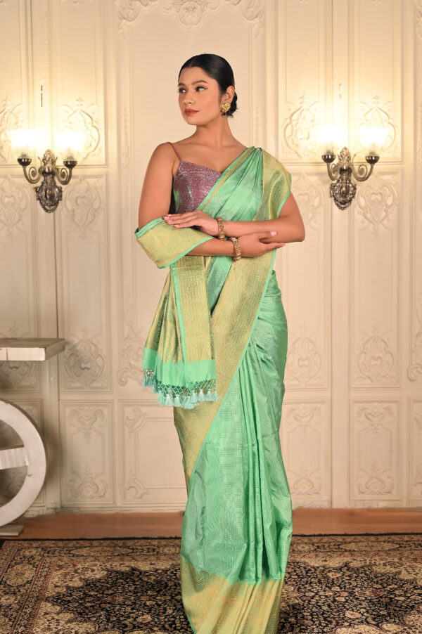 Pure Katan Silk Teal Green Masterpiece. Category- Katan Silk
