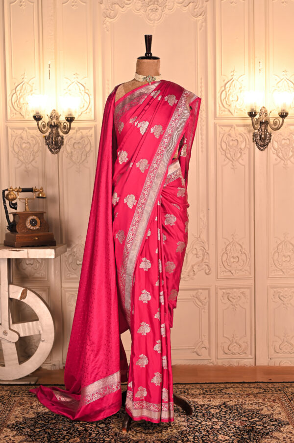Dark Pink Satin Silk Mashru Weave Banarasi Saree  Category- Satin Silk