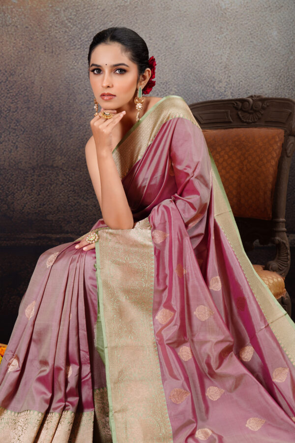 Pure Upada Silk Light Pink with Pastel Pista Green Handloom Saree