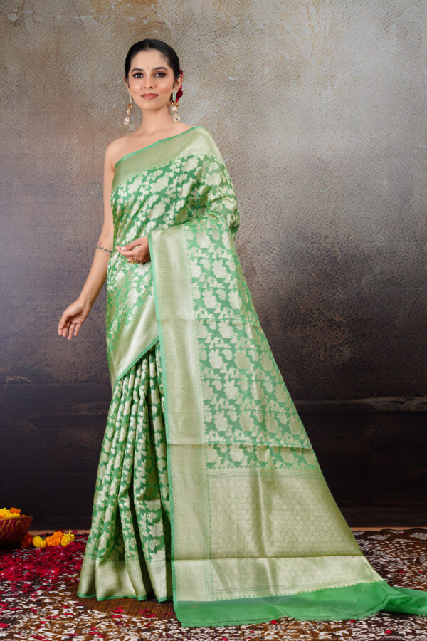 Pure Kora Silk Banarasi Saree in Light Gold with Jaal Pattern