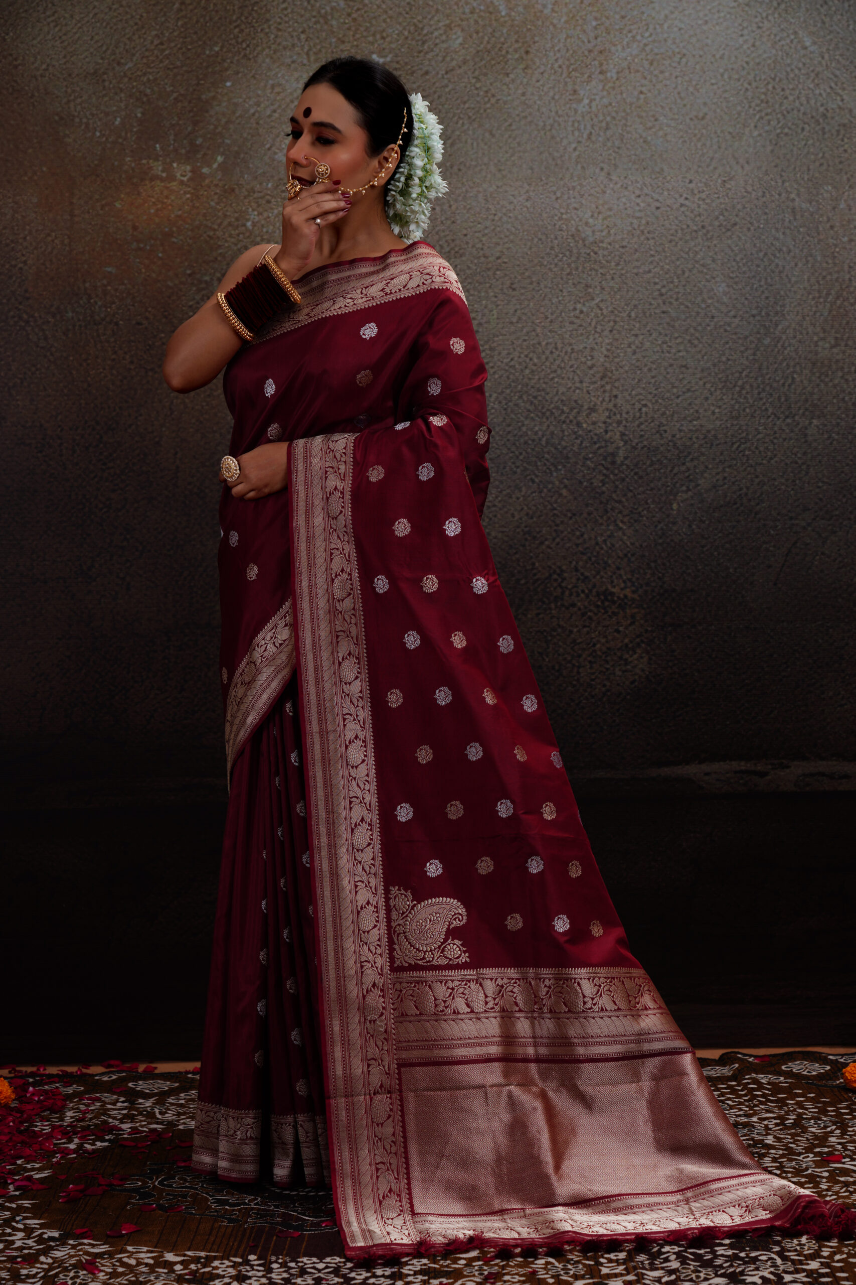 Pure Handloom Katan Silk Maroon Banarasi Saree